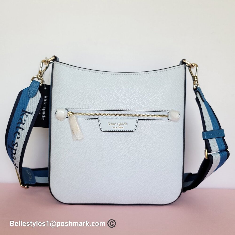 KATE SPADE Hudson Pebbled Leather Messenger Crossbody Bag- Pale Sapphirine 🎈⭐